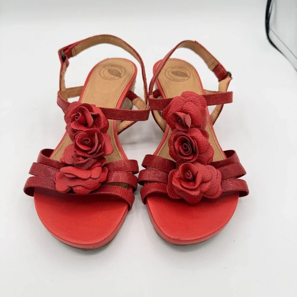 Nurture by Lamaze red leather espadrille wedge sandals 7.5M rosettes T-strap